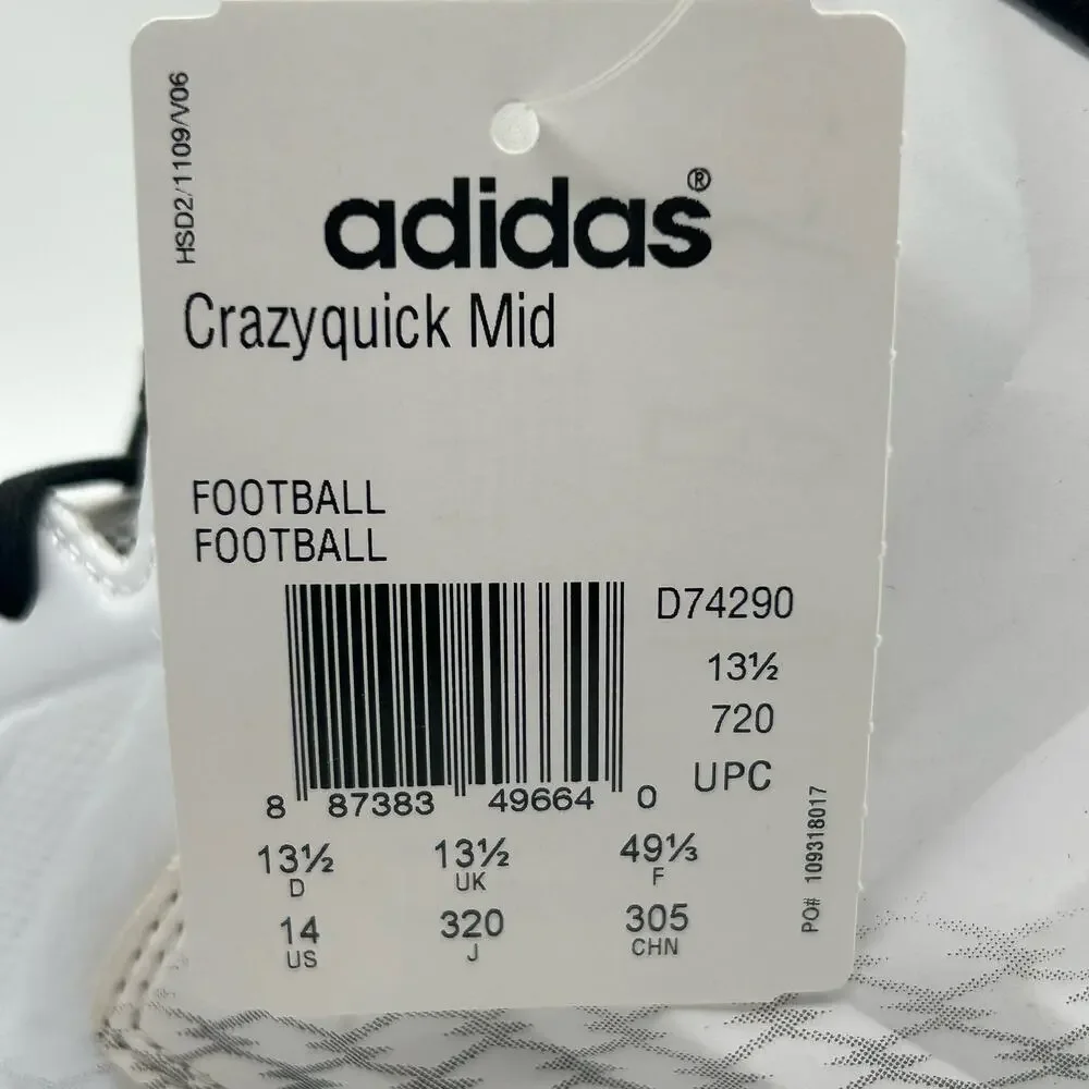 Adidas‎ Shoes Mens 14 White Crazy Quick Mid Performance Football Cleats NEW